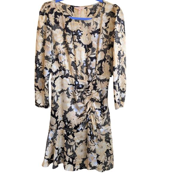 Rebecca Taylor Silk Gold Leaf Ruched Dress size 6 - Picture 2 of 5